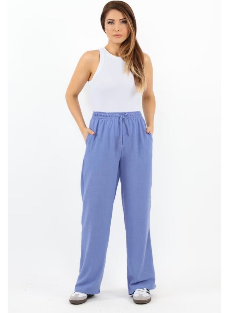 Ritnice Women's Linen Comfy Lilac Straight Cut Elastic Waist Trousers - Image 2